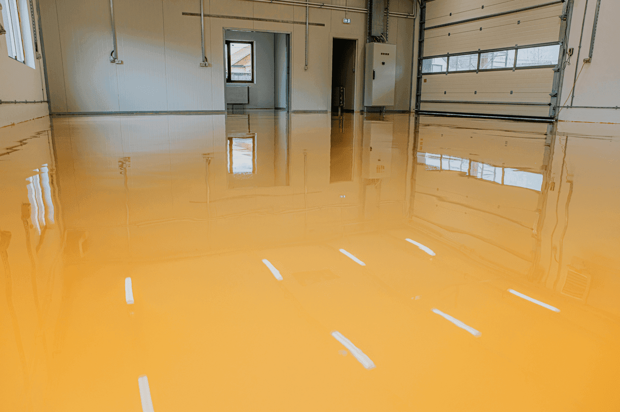 Commercial-grade red epoxy floor in industrial warehouse