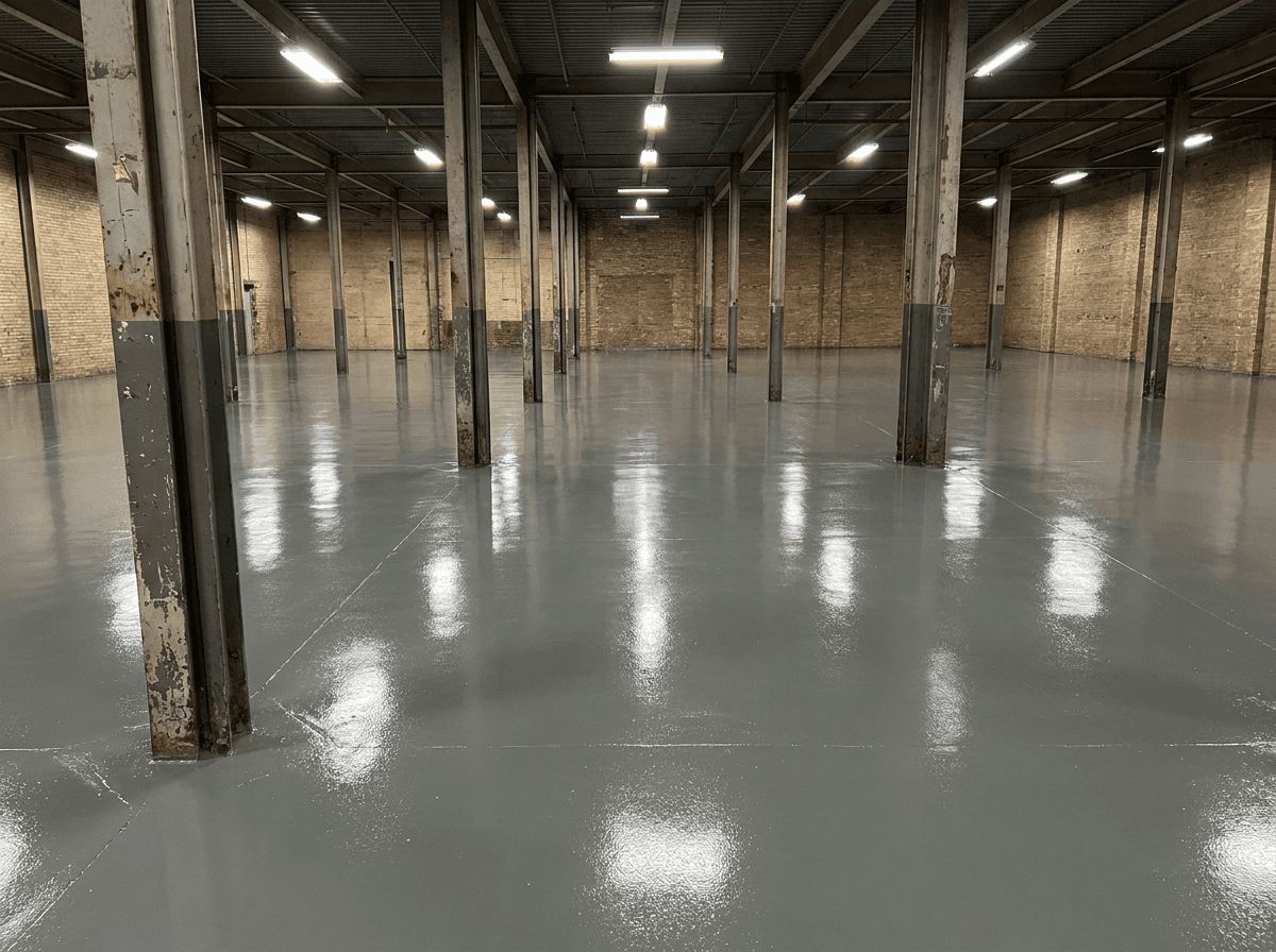 High-gloss commercial epoxy floor in a Dubuque area warehouse