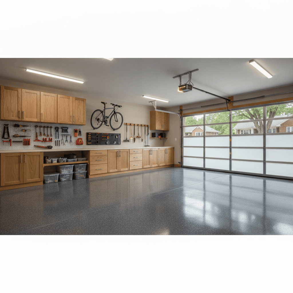 Finished epoxy garage floor in a Cedar Rapids area home