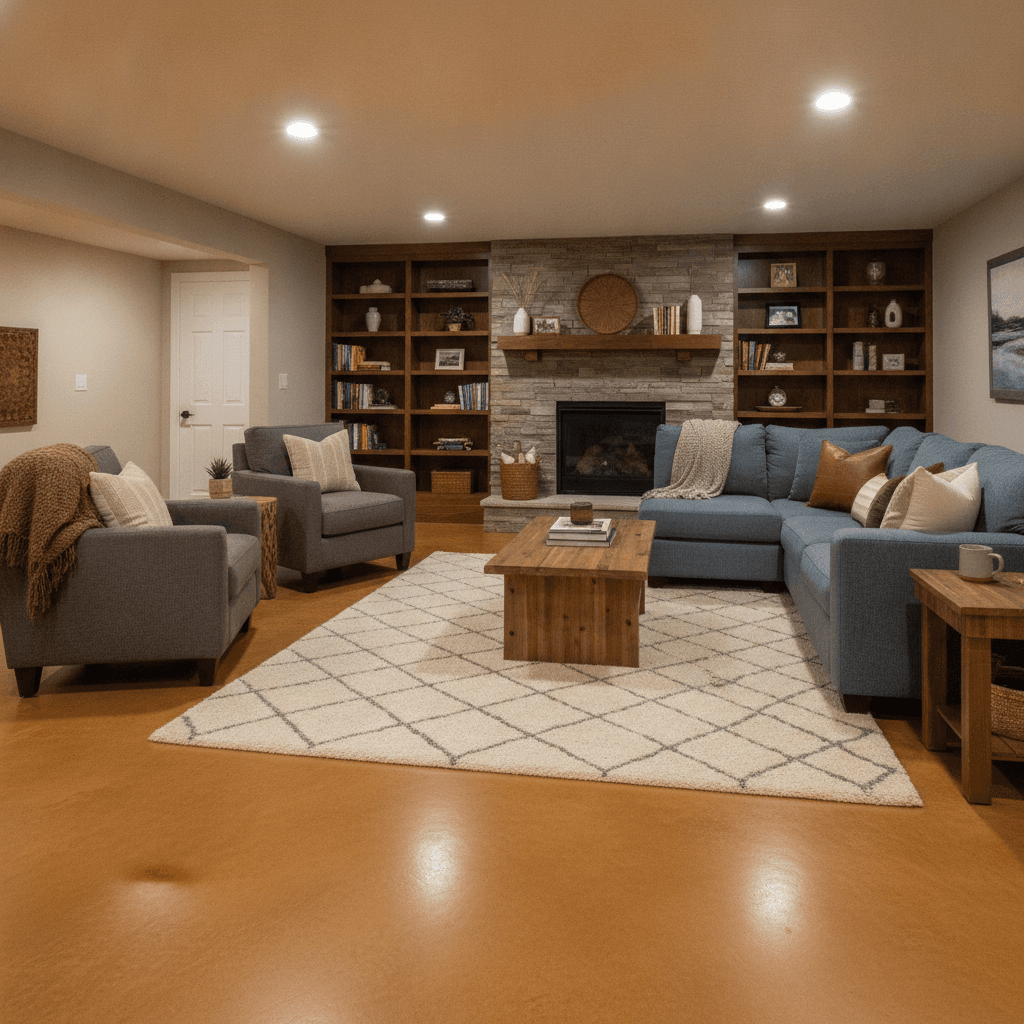 High-gloss flake epoxy garage floor in a modern residential home